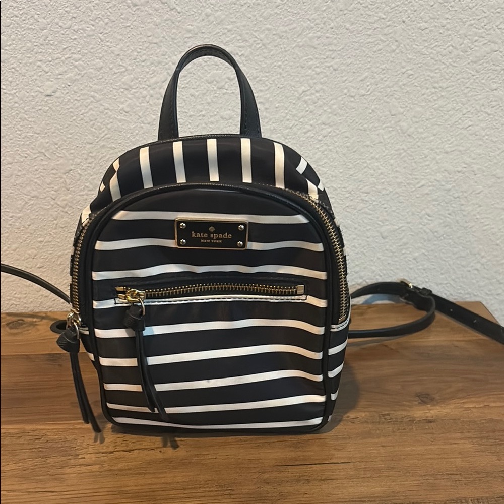 Kate Spade Black and White Striped Backpack